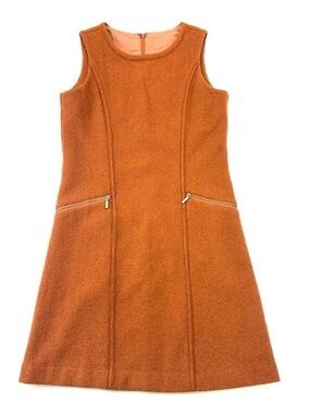 Boiled wool jumper dress Small Lined tumeric rust orange
Round neck pockets